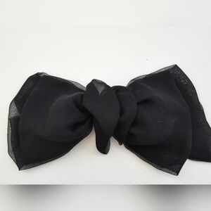 Oversized Black Chiffon Bow Hair Barrette Sheer Ribbon Hair Clip Classic